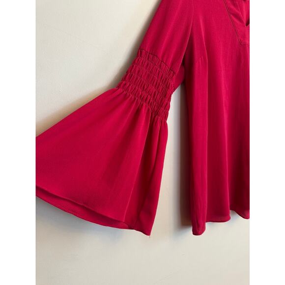 MICHAEL Michael Kors Bell Sleeve Smocked Blouse Women’s Medium Hot Pink - Picture 4 of 6